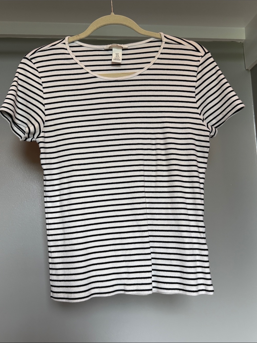 H&M White Tee with Black Horizontal Stripes - Short Sleeve